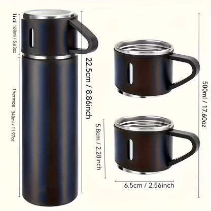 Triple-Cap Stainless Thermos
