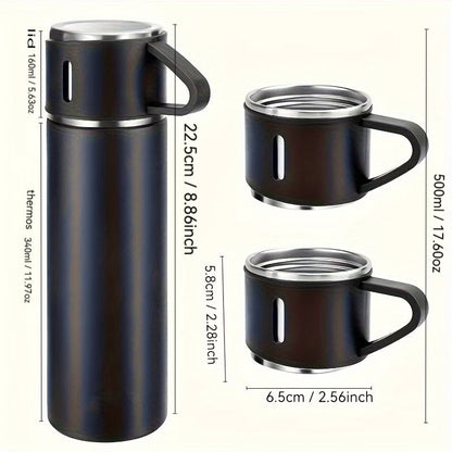 Triple-Cap Stainless Thermos