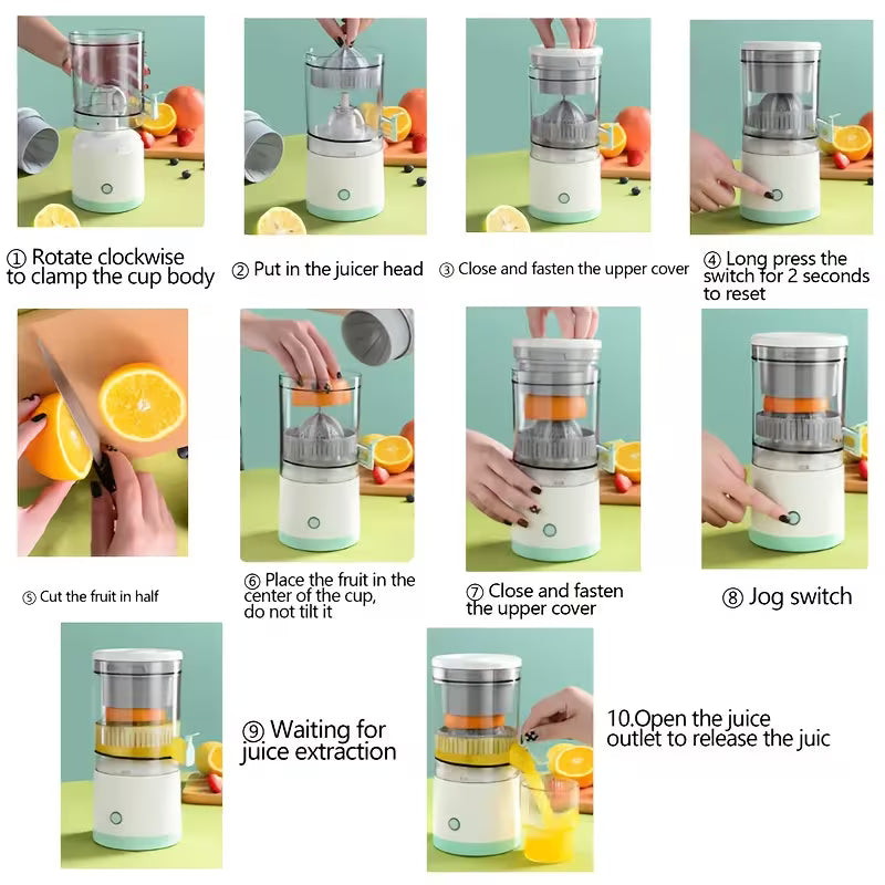 USB Rechargeable Electric Juicer with Automatic Pulp Separator