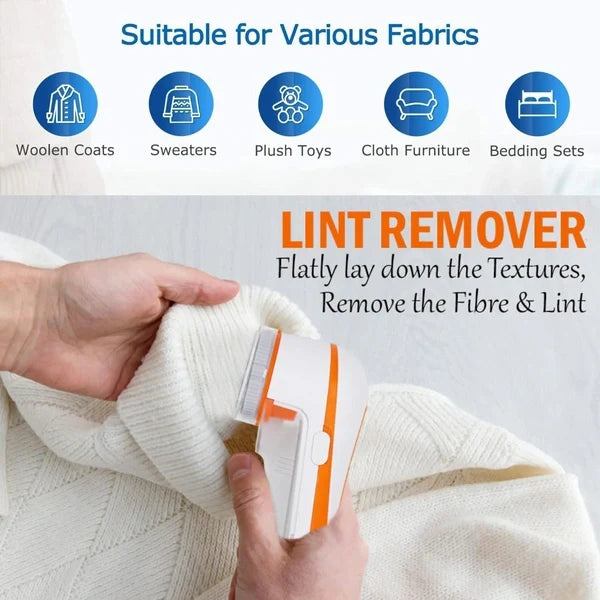 Lint Remover for Woolen Clothes, Electric Lint Remover, Best Lint Shaver for Clothes (White & Orange)